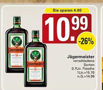 Jägermeister verschiedene Sorten 0,7 ltr. Flasche 1 ltr.=15.70 n.G.=14.99