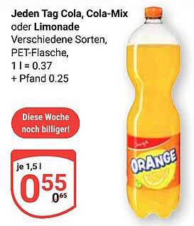 Jeden Tag Cola, Cola-Mix oder Limonade Verschiedene Sorten, PET-Flasche, 1 l = 0.37 + Pfand 0.25