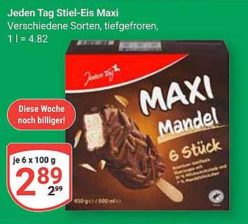 Jeden Tag Stiel-Eis Maxi Verschiedene Sorten, tiefgefroren, 1 l = 4.82