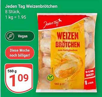 Jeden Tag Weizenbrötchen 8 Stück, 1 kg = 1.95