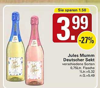 Jules Mumm Deutscher Sekt verschiedene Sorten 0,75ltr. Flasche