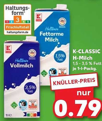 K-CLASSIC H-Milch 1,5 - 3,5 % Fett je 1-l-Packg.