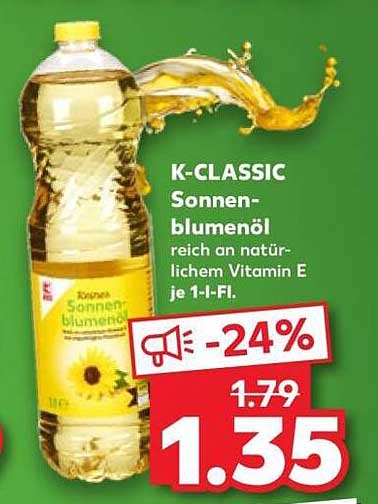 K-CLASSIC Sonnenblumenöl reich an natürlichem Vitamin E je 1-l-Fl.
