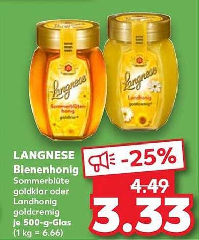 LANGNESE Bienenhonig Sommerblüte goldklar oder Landhonig goldcremig je 500-g-Glas
