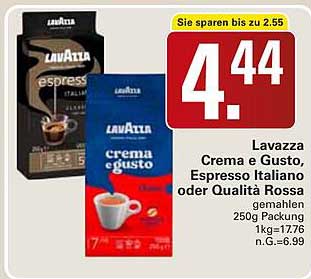 Lavazza Crema e Gusto, Espresso Italiano oder Qualità Rossa gemahlen 250g Packung