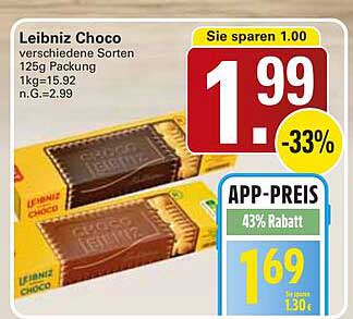 Leibniz Choco verschiedene Sorten 125g Packung 1kg=15.92 n.G.=2.99