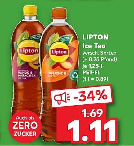 LIPTON Ice Tea versch. Sorten (+ 0.25 Pfand) je 1,25-l-PET-Fl. (1 l = 0.89)