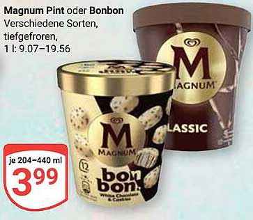 Magnum Pint oder Bonbon Verschiedene Sorten, tiefgefroren, 1 l : 9.07–19.56