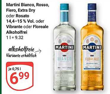Martini Bianco, Rosso, Fiero, Extra Dry oder Rosato 14,4–15 % Vol. oder Vibrante oder Floreale Alkoholfrei 1 l = 9.32