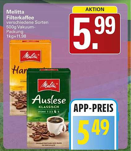 Melitta Filterkaffee verschiedene Sorten 500g Vakuum-Packung 1kg=11,98