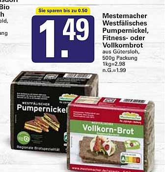 Mestemacher Westfälisches Pumpernickel, Fitness- oder Vollkornbrot aus Gütersloh, 500g Packung