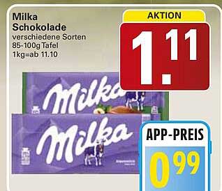 Milka Schokolade verschiedene Sorten 85-100g Tafel 1kg=ab 11.10