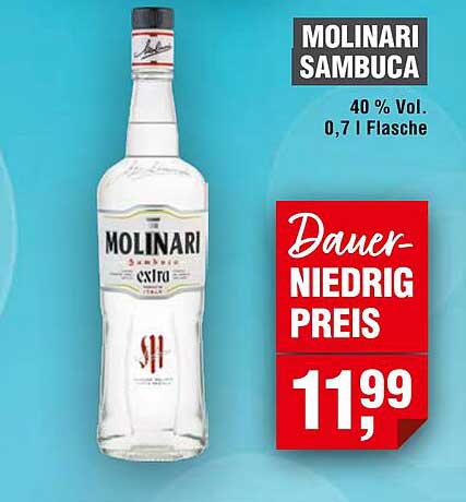MOLINARI SAMBUCA 40 % Vol. 0,7 l Flasche