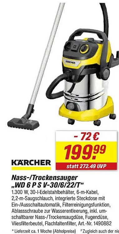 Nass-/Trockensauger „WD 6 P S V-30/6/22/T“