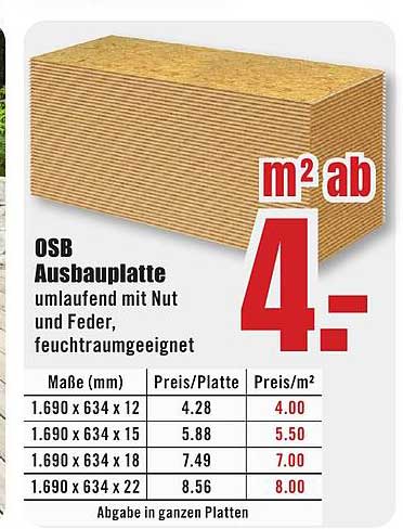 OSB Ausbauplatte umlaufend mit Nut und Feder, feuchtraumgeeignet