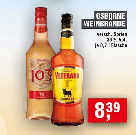OSBORNE WEINBRÄNDE versch. Sorten 30 % Vol. je 0,7 l Flasche
