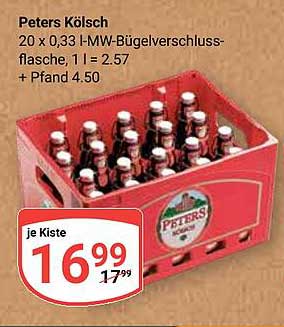 Peters Kölsch 20 x 0,33 l-MW-Bügelverschlussflasche. | 2.57 + Pfand 4.50