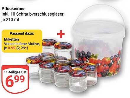 Pflückeimer Inkl. 10 Schraubverschlussgläser: je 210 ml