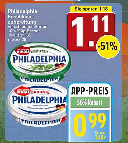 Philadelphia Frischkäse-zubereitung verschiedene Sorten 100-200g Becher 1kg=ab 5.55 n.G.=2.29
