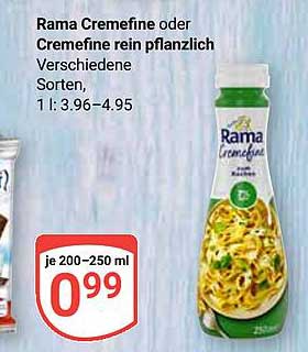 Rama Cremefine oder Cremefine rein pflanzlich Verschiedene Sorten, 1 l: 3,96–4,95