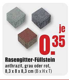 Rasengitter-Füllstein anthrazit, grau oder rot, 8,3 x 8 x 8,3 cm (B x H x T)