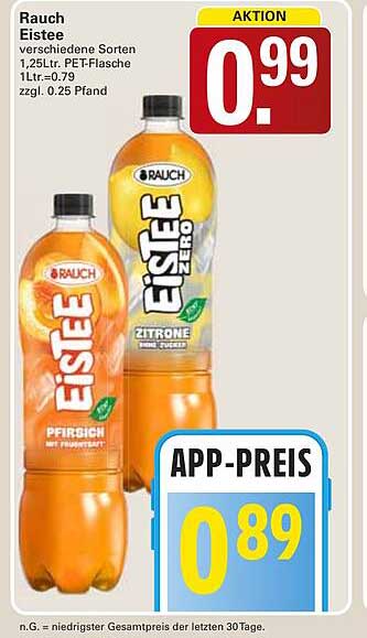 Rauch Eistee verschiedene Sorten 1,25Ltr. PET-Flasche 1Ltr.=0.79 zzgl. 0.25 Pfand