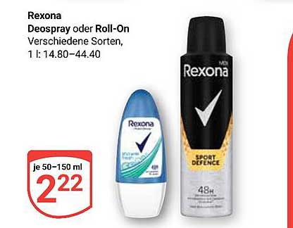 Rexona Deospray oder Roll-On Verschiedene Sorten, 1 l: 14.80–44.40