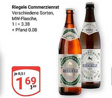 Riegele Commerzienrat Verschiedene Sorten, MW-Flasche. 1 l = 3.38 + Pfand 0.08