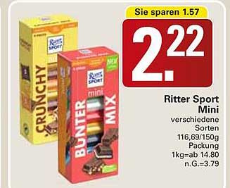 Ritter Sport Mini verschiedene Sorten 116,9/150g Packung 1kg=ab 14,80 n.G.=3,79