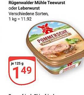 Rügenwalder Mühle Teewurst oder Leberwurst Verschiedene Sorten, 1 kg = 11.92