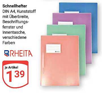 Schnellhefter DIN A4, Kunststoff mit Überbreite, Beschriftungsfenster und Innentasche, verschiedene Farben