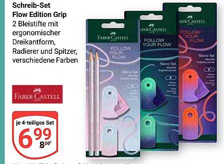 Schreib-Set Flow Edition Grip 2 Bleistifte mit ergonomischer Dreikantform, Radierer und Spitzer, verschiedene Farben