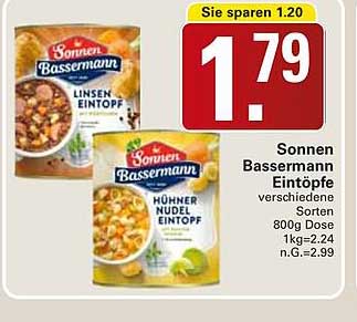 Sonnen Bassermann Eintöpfe verschiedene Sorten 800g Dose 1kg=2.24 n.G.=2.99