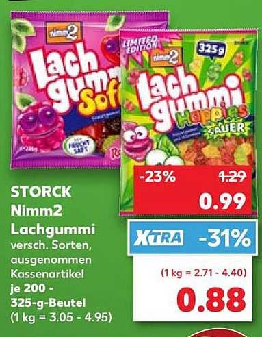 Storck Nimm2 Lachgummi versch. Sorten, ausgenommen Kassenartikel je 200 - 325-g-Beutel (1 kg = 3.05 - 4.95)