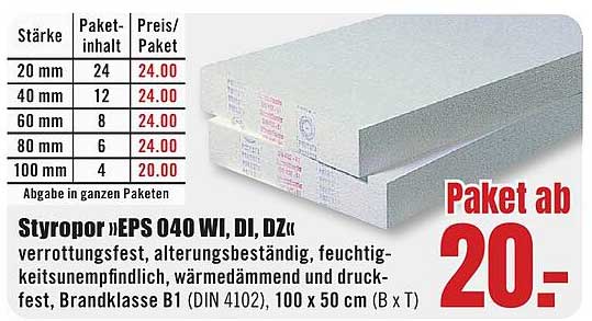 Styropor »EPS 040 WI, DI, DZu«