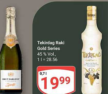 Tekirdag Raki Gold Series 45 % Vol., 1 l = 28.56