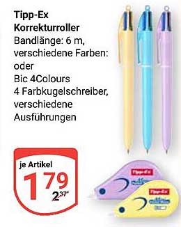 Tipp-Ex Korrekturroller Bandlänge: 6 m, verschiedene Farben: oder Bic 4Colours 4 Farbkugelschreiber, verschiedene Ausführungen