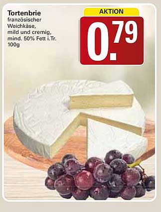 Tortenbrie französischer Weichkäse, mild und cremig, mind. 50% Fett i.Tr. 100g