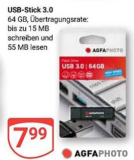 USB-Stick 3.0 64 GB, Übertragungsrate: bis zu 15 MB schreiben und 55 MB lesen