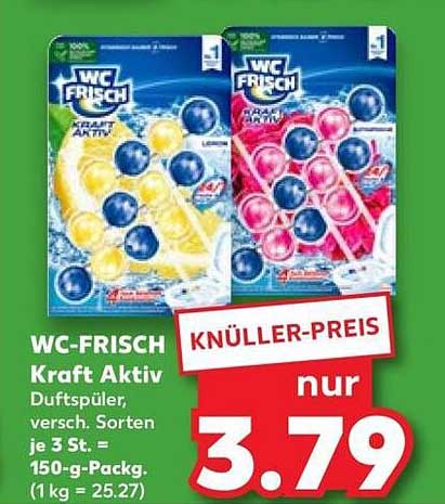 WC-FRISCH Kraft Aktiv Duftspüler, versch. Sorten, je 3 St. = 150-g-Packg. (1 kg = 25.27)