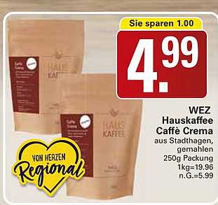 WEZ Hauskaffee Caffè Crema aus Stadthagen, gemahlen 250g Packung