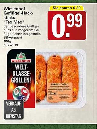 Wiesenhof Geflügel-Hacksticks "Tex Mex"