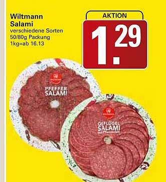 Wiltmann Salami verschiedene Sorten 50/80g Packung 1kg=ab 16.13