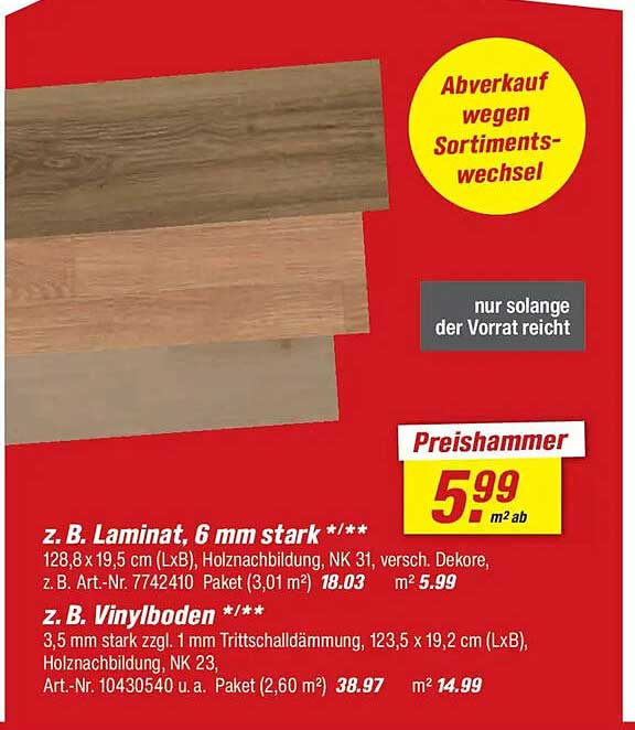 z. B. Laminat, 6 mm stark */**