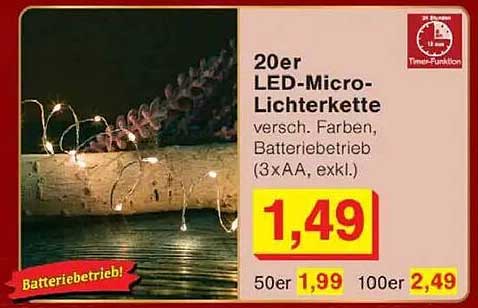 20er LED-Micro-Lichterkette verschiedene Farben, Batteriebetrieb