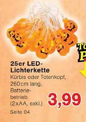 25er LED-Lichterkette Kürbis oder Totenkopf