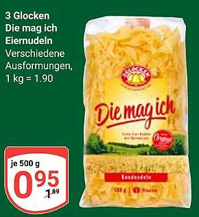 3 Glocken Die mag ich Eiernudeln verschiedene Ausführungen, 1 kg = 1,90