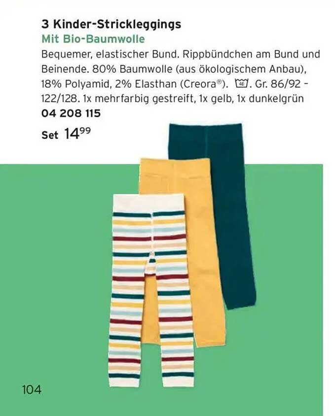 3 Kinder-Strickleggins mit Bio-Baumwolle