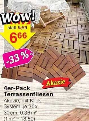4er-Pack Terrassenfliesen Akazie mit Klick-System