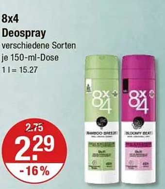 8x4 Deospray verschiedene Sorten je 150-ml-Dose